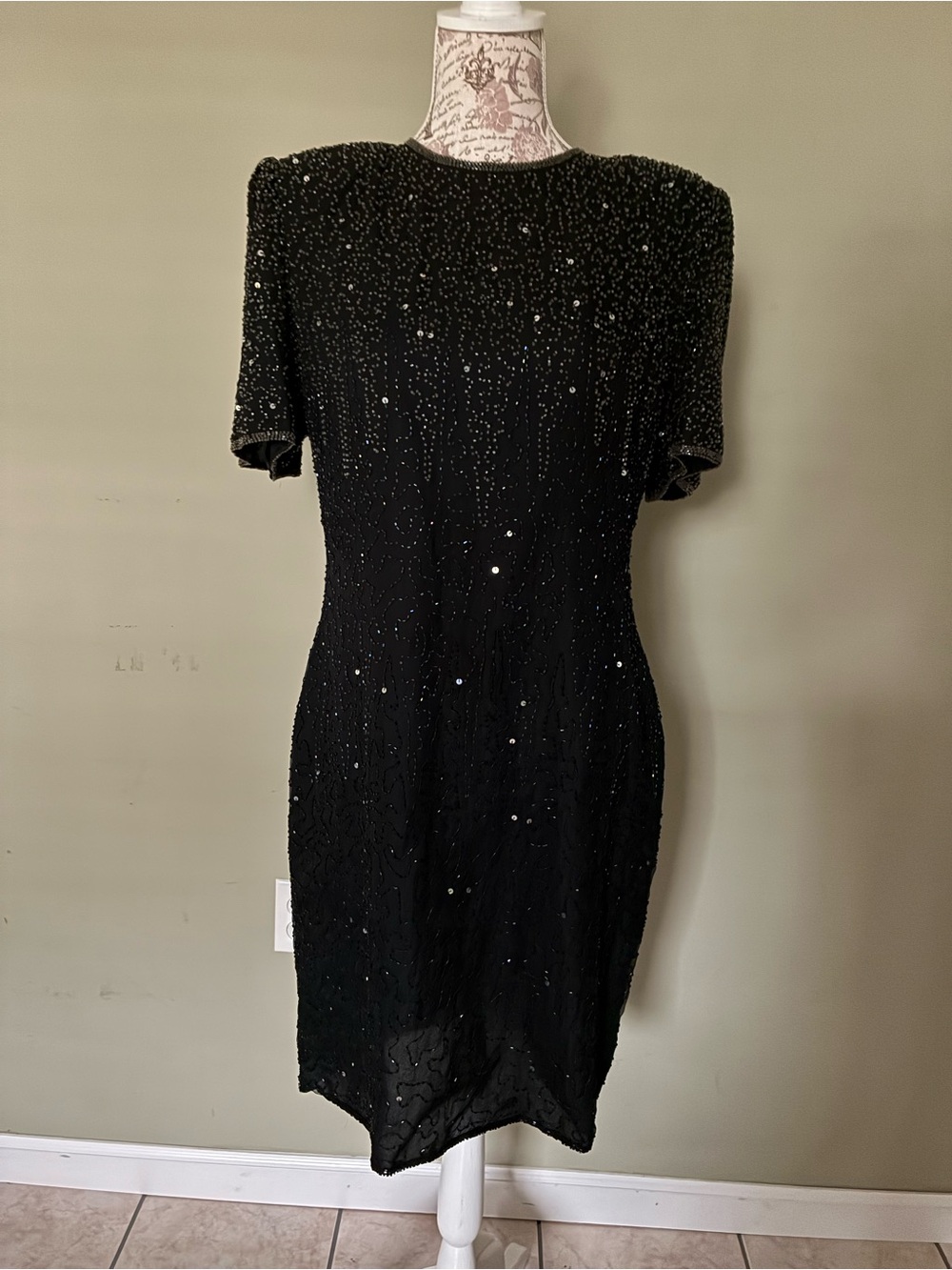 Vintage Laurence Kazar Black Beaded Mini Dress